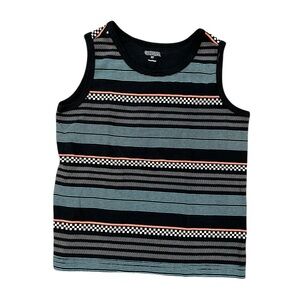Gymboree Black Tank Top with Light Blue Stripes and Coral Accents